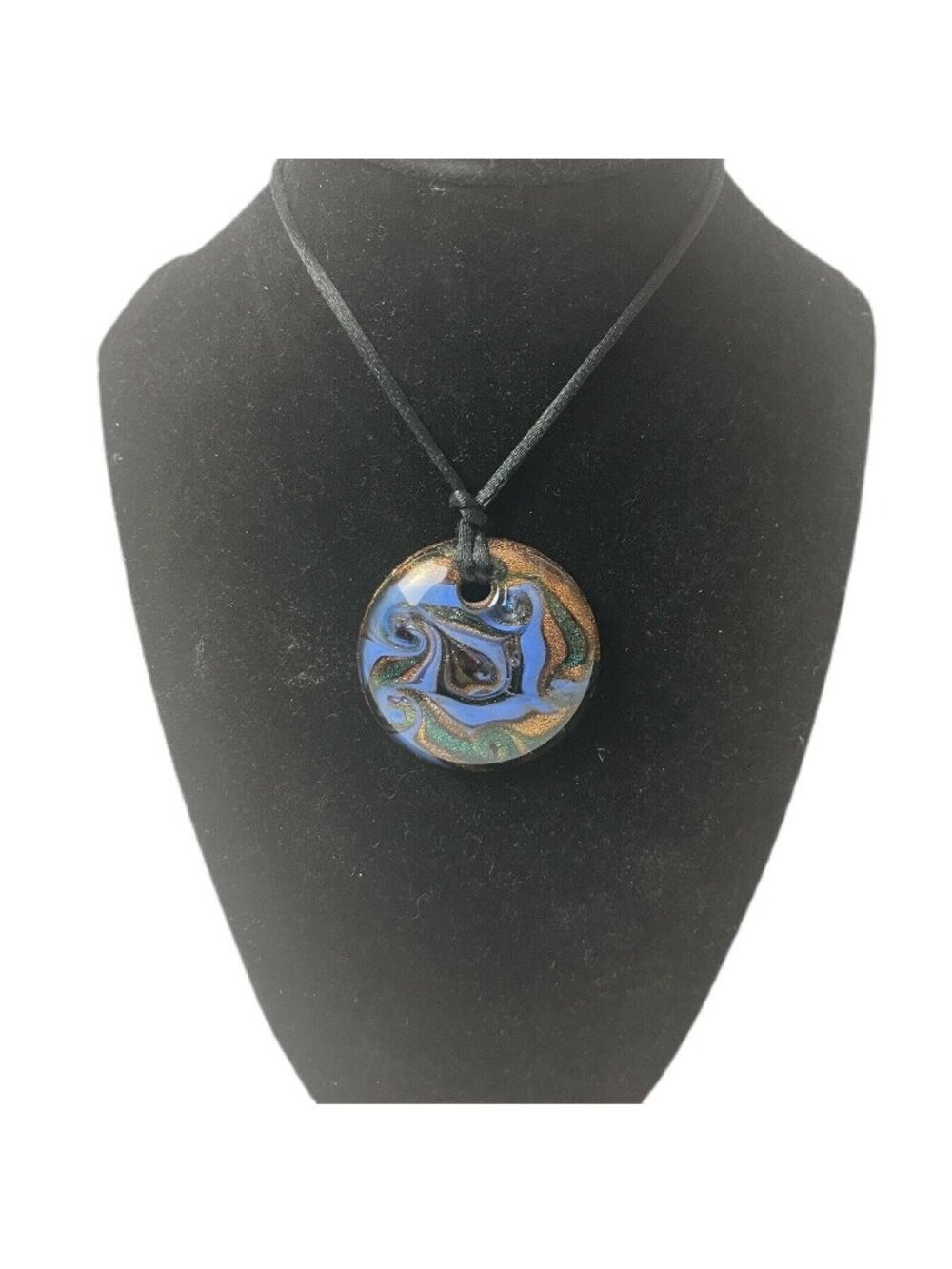 Handcrafted Pendant Necklace Round Glass Multicolor Abstract  Adjustable Cord Ne